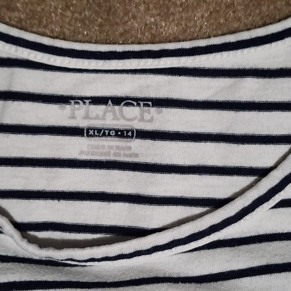 Place Kids Black & White Strip Shirt Sz XL 14 - Picture 4 of 6